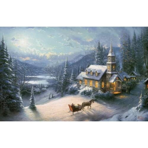 Sunday Evening Sleigh Ride Thomas Kinkade HD Canvas Print Living Room Bedroom Wall Picture Art Painting Home Decoration No Frame
