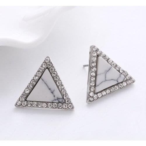 Classic Fashion Triangle Crystal Earrings For Women Brincos Real Natural Stone Stud Earrings Femme Jewelry Duftgold