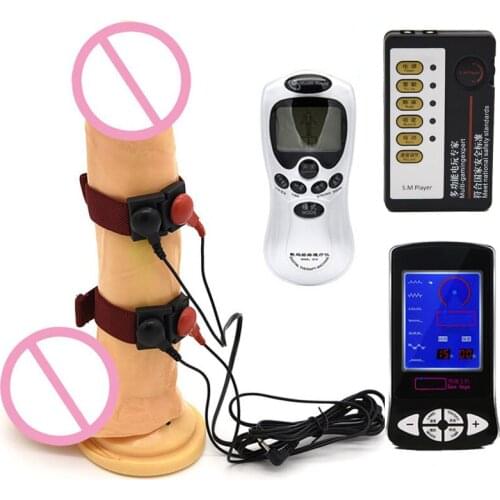 Electric Shock Penis Rings Male Penis Enlargement Extender Cock Climax Stimulation Delay Ring Adult Chastity Sex Toys for Men