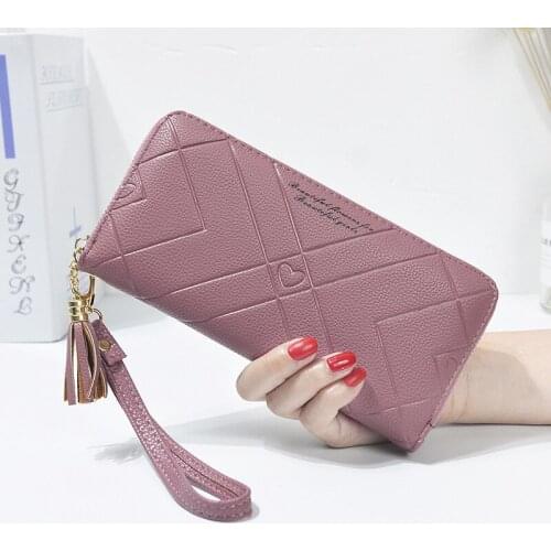 Fashion Diamond Lattice womens purse Leather Long Wallet ladies Multi Function Card wallet Heart shape Zipper female wallets
