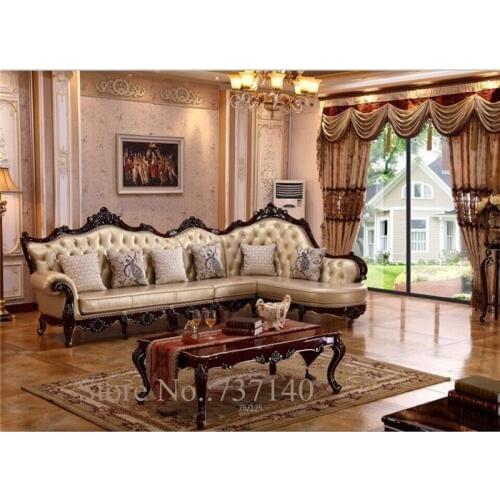 Chaise reclining armchair Luxury Baroque Style Living Room Furniture L shape sofa Set wood and leather sofa high end sofa