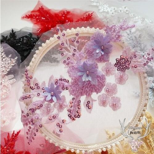 1 Piece New Arrival Flower 3D Bead Lace for Crafts Applique Dress Gorgeous Craft Material Sewing Embroidery Sewing Accessories