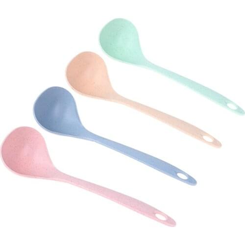 4 Colors Tableware Wheat Straw Rice Ladle Long Handle Soup Spoon Meal Dinner Scoops Kitchen Supplies Cooking Tool 1Pcs