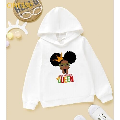 Little melanin queen cute african american black girl print sweatshirt for children kids cap hoodies plus velvet thick clothes