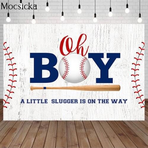 Mocsicka A Little Slugger Is On The Way Backdrop Oh Boy Birthday Party Baseball Baby Shower Photography Background Photo Studio