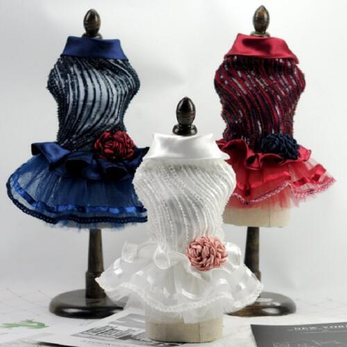 Fashion royal silk Princess Wedding Dresses for Pet dog Pet Skirt Puppy Cat Dress Pet Apparel XS-XL with sequins & flower