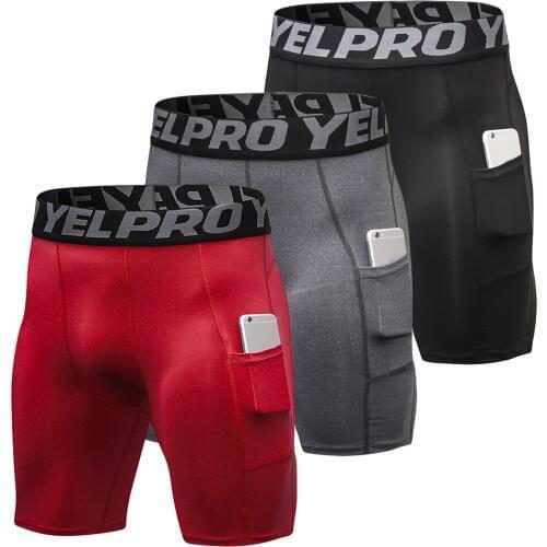 3 Pack Men Compression Shorts Active Workout Underwear with Pocket short football homme 2020 New