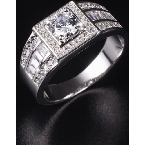 Real Solid 100% 925 Sterling silver Rings Wedding Jewelry for Men Luxury Round cut 1.2ct Simulated Diamond Ring US Size 8-13