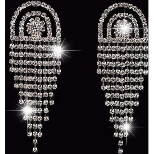 2016 New Fashion silver Color Rhinestone Classic tassel Wholesale Crystal Drop Earrings Fashion Bridal Wedding Jewelry #E252