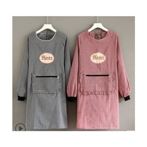 2021 latest household cotton long-sleeved apron kitchen oil-repellent breathable overalls for adults and womens fashion Korean