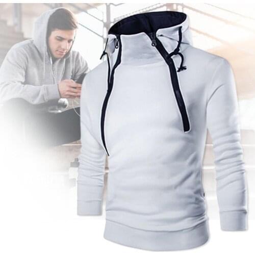 2021 New Street Fashion Autumn Winter Men Double Zipper Long Sleeve Color Block Coat Hoodie Sweatshirt