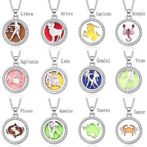New Charm 12 Constellations Aromatherapy Locket Diffuser Necklace Perfume Lockets Pendant Jewelry Essential Oil Scent Necklace
