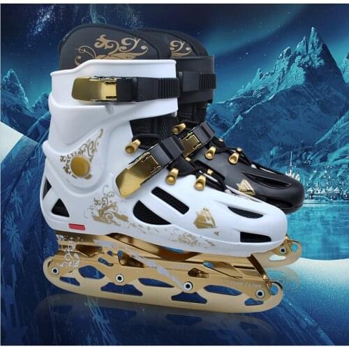 HK ice hockey ice cutle shoes adult men and women skating shoes flat flower shoes dual-purpose wheel with real ice knife pattern