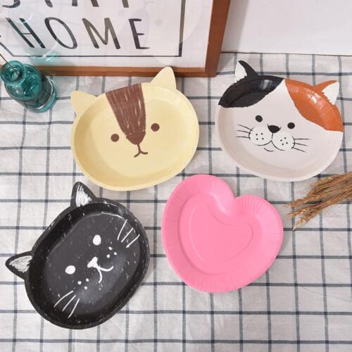 Disposable Plate Party Paper Bowls Child Cute Animal Cake Tray Barbecue Picnic Auto Styling Tableware Natural Pulp Round Dish