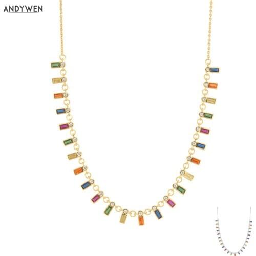 ANDYWEN 925 Sterling Silver Multi Zircon Charm Long Chain Choker Necklace Women Fashion Jewelry Party Gift Wedding Necklace
