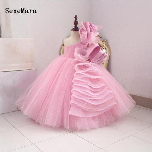 Flower Girls Dresses Pink Tulle Girl Birthday Party Christmas Dress Children Princess Costume For Kids 2 4 6 10 12 14Y