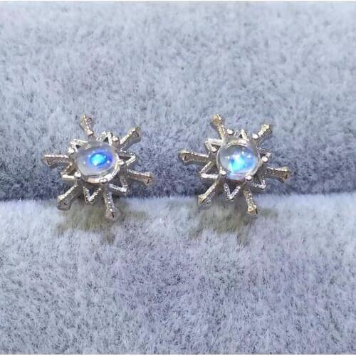 The simplest style, 925 silver natural moonstone stud earrings, blue moonstone, crystal clean, high-end gemstones