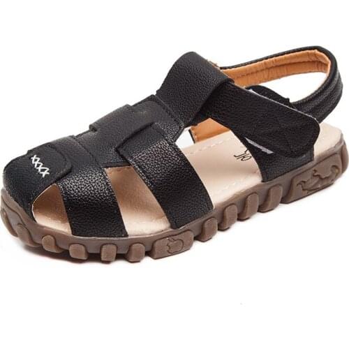 Summer Children Shoes Closed Toe Toddler Boys Sandals Leather Cut-outs Breathable Beach Sandalia Infantil Kids Sandals Comfort