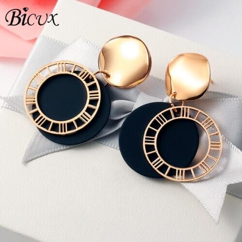 BICUX 2020 New Fashion Dangle Hanging Korean Drop Earrings for Women Statement Vintage Black Gold Female Earring Brinco Jewelry