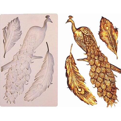 3D Peacock Border Silicone Molds Relief Cupcake Decoration Candy Chocolate Fondant Molds Wedding Cake Decorating Tools M2051