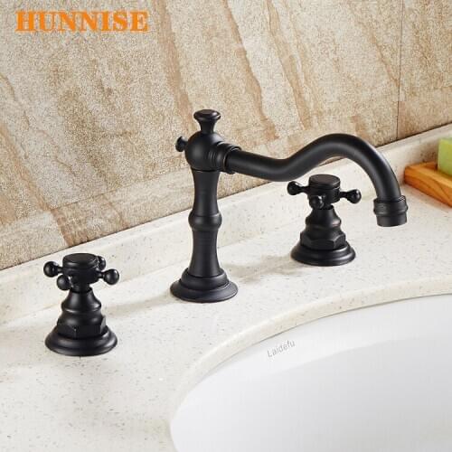 Three Pieces Bathroom Basin Faucet Suitble for 8" Three Holes Basin and Bathtub Hot and Hold Dual Handle Bathtub Mixer Faucet