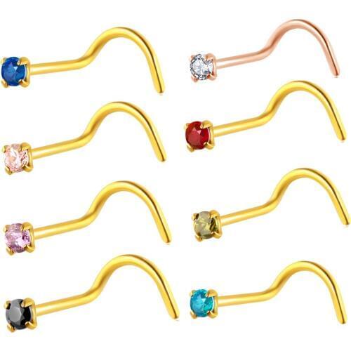 Steel Nose Screw Rings Nariz Earring Nostril Piercing CZ Opal Twist Curved Bar Nose Bone Stud Ring Body Piercing Jewelry 20G