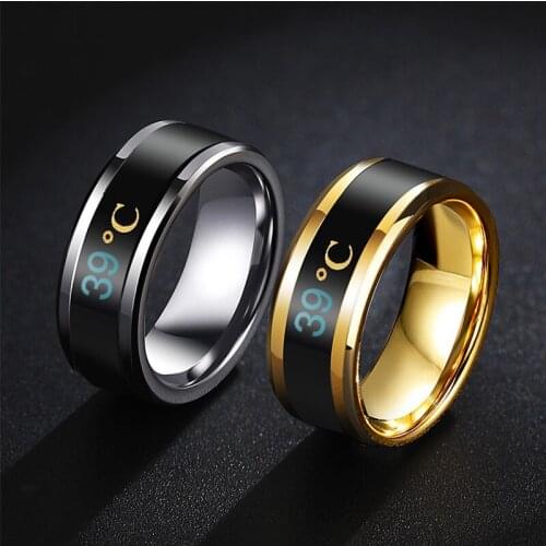 Smart Sensor Body Temperature Ring Stainless Steel Fashion Display Real-time Temperature Test Titanium Steel Couple Finger Ring
