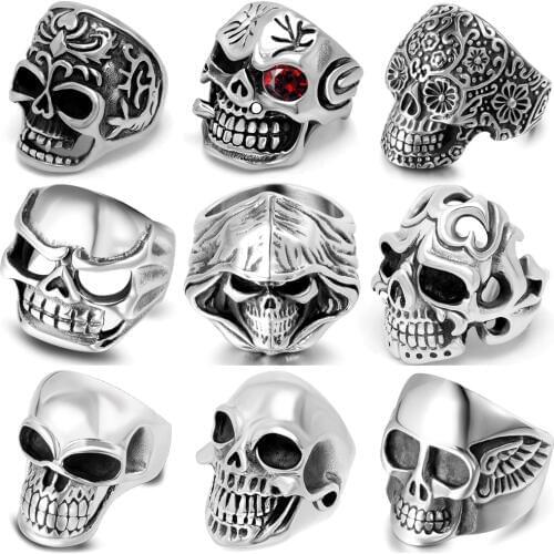 Unique Cool Skull Rings for Men Women Punk Jewelry Stainless Steel Biker Ring Signet High Quality Jewelry Gift for man 2020