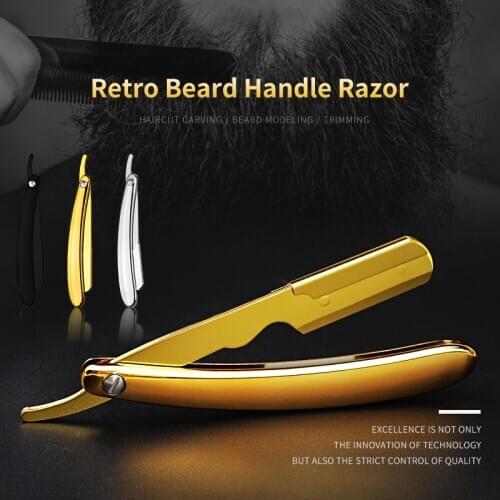 High quality mens handle razor, Barber cut beard razor, Retro folding beard carving razor change blade style Barbershop tool