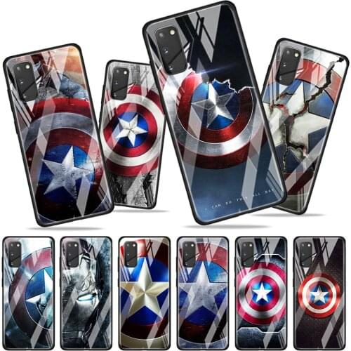 Avengers Shield Marvel for Samsung Galaxy S20 FE Ultra Note 20 S10 Lite S9 S8 Plus Luxury Tempered Glass Phone Case Cover