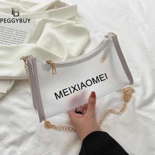 Fashion Women Transparent Letter Printing Shoulder Crossbody Messenger Bag Casual Ladies Chain Hobos Handbags