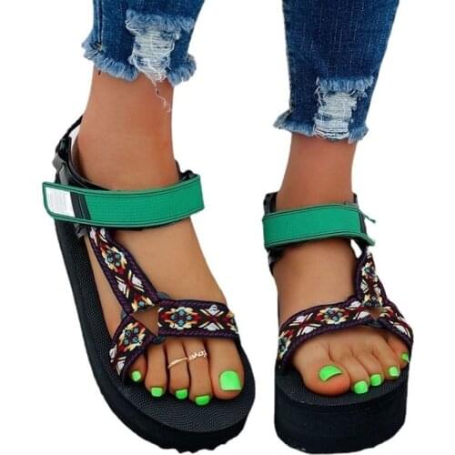 2021New Summer Fashion Womens Sandals; Platform Shoes Color-blocking Velcro Beach Shoes Womens Large Size 42 43Open Toe Shoes