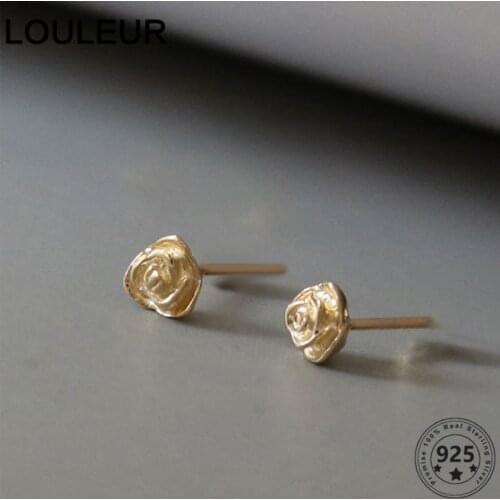 LouLeur 925 Silver Sterling Stud Earrings 18K Gold Rose Flower Stud Earrings For Women Wholesale Earrings Silver 925 Jewelry