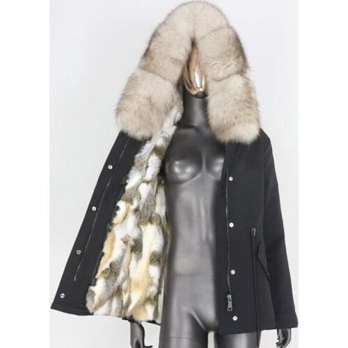2021 New Waterproof Parka Real Rabbit Fur Coat Natural Fox Raccoon Fur Collar Winter Jacket Women Outerwear Removable Warm