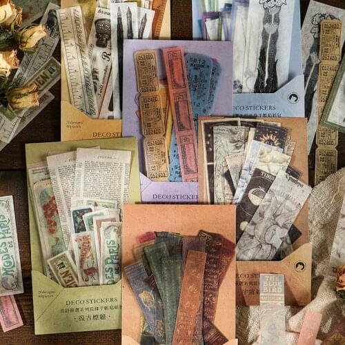 40pcs Vintage Antique Bill ruler Tickets Old Book washi paper sticker decoration stickers DIY diary scrapbooking label sticker