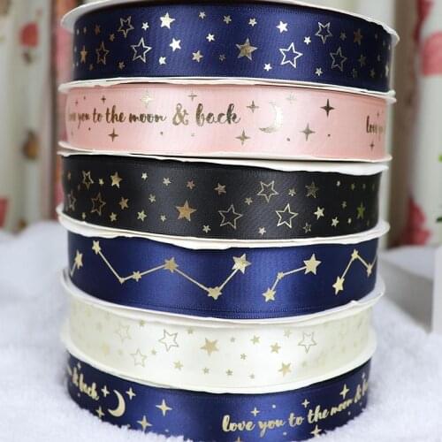 5 Yards Navy Blue Black Bronzing Ribbon Polyester Satin Ribbon For Gift Wrapping Wedding Christmas Decoration DIY Hair Bows