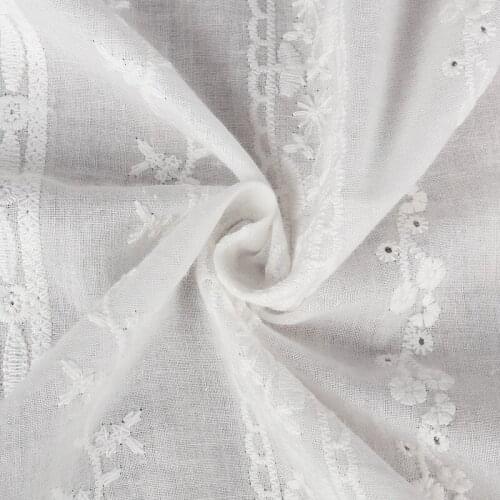 White Floral Hollow Lace Cloth Embroidered Womens Summer Cotton Cloth Hollow Lace Fabric