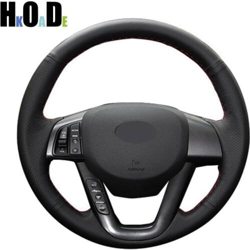 Black Artificial Leather Steering Wheel Cover Hand-stitched Car Steering Wheel Covers for Kia K5 2011 2012