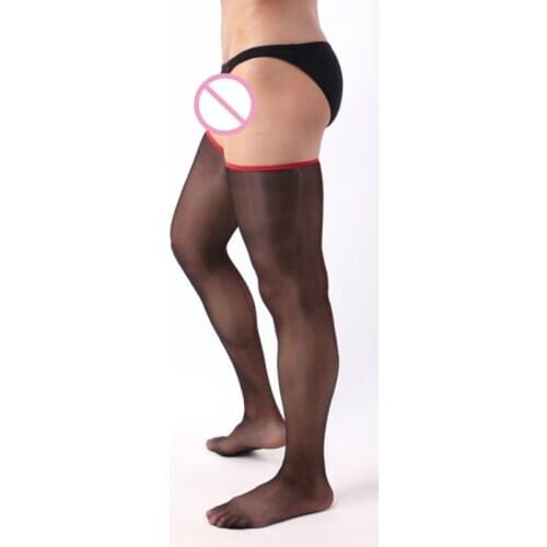 Nylon Silk Stockings for Male Underwear Mens Ultra Thin Sexy Stocking Oil Shinny Backline Hosiery Transparent Thigh High Medias