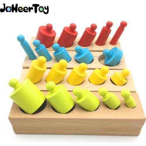 JaheerToy Baby Wooden Toys Colour Cylinder Socket Toys for Children Montessori Educational Geometric Assembling Blocks