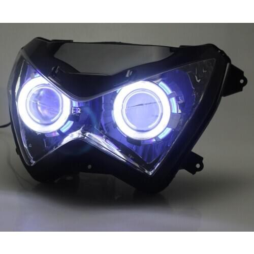 For Kawasaki Z800 Z250 Z300 13-16 HID Xenon Projector Conversion Headlight Assembly Dual LED White Blue Angel Eyes Head Lamp Kit