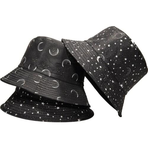 Constellation Galaxy Stars Print Panama Hat Cap Reversible Bucket Hat Summer Sun Hats For Women Men Gorro