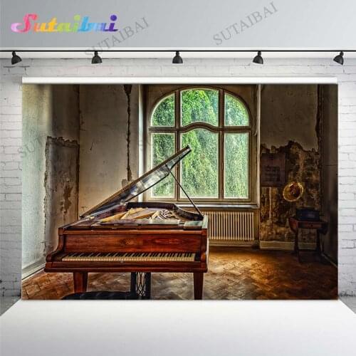 Village Old and Shabby House Background Window Vintage Piano Record Jukebox Backdrop for Photography Studio Photocall Photophone