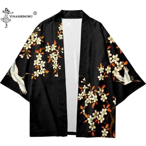 Kimono Yukata Coat Samurai Men Women Harajuku Shirt Haori Cardigan Asian Anime Costumes Tops Print Japan Adult Three Quarter