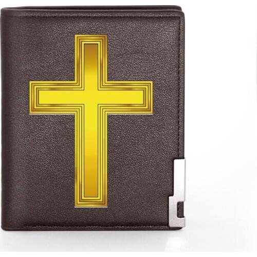 Classic Christ Holy Cross Printing Wallet Leather Purse For Men Credit Card Holder Short Male Slim Coin Money Bags