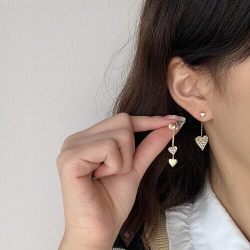 Korean Asymmetry Heart Long Drop Earrings For women crystal Big asymmetrical Geometric dangling Earring 2021 wedding Jewelry