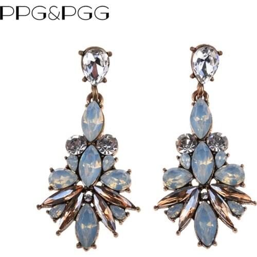 PPG&PGG Exaggerated Women Fashion Jewelry Full Glass Statement Earrings Vintage Wedding Drop Earrings
