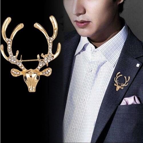 Fashion Jewelry Vintage Christmas Deer Shape Elk Head Long Horn Wedding Engagement Brooch Pins for Women Men