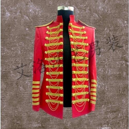 Men suits designs red military stage costumes for singers men blazer dance clothes jacket star style dress punk stand collar