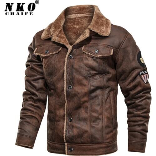 CHAIFENKO Mens Leather Jackets Fashion Motor Fur collar Leather Jacket Coat Men Winter Fleece Casual Biker Brand Mens Clothing